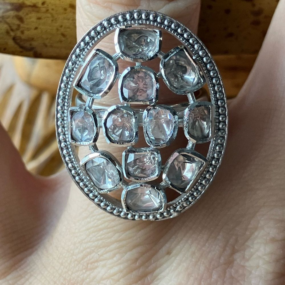 Polki Crystal Sterling Silver Ring Size 6.75